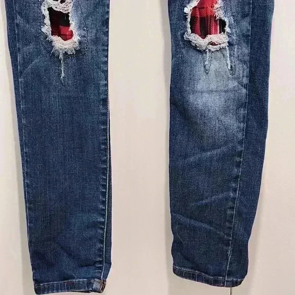 Judy Blue Distressed Buffalo Plaid Skinny Jeans Size 9/29 - Picture 4 of 15